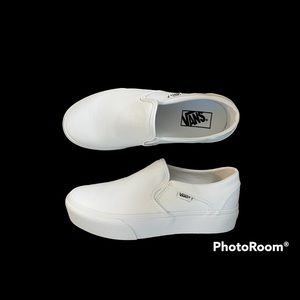 Brand new, white slip on, platform Vans